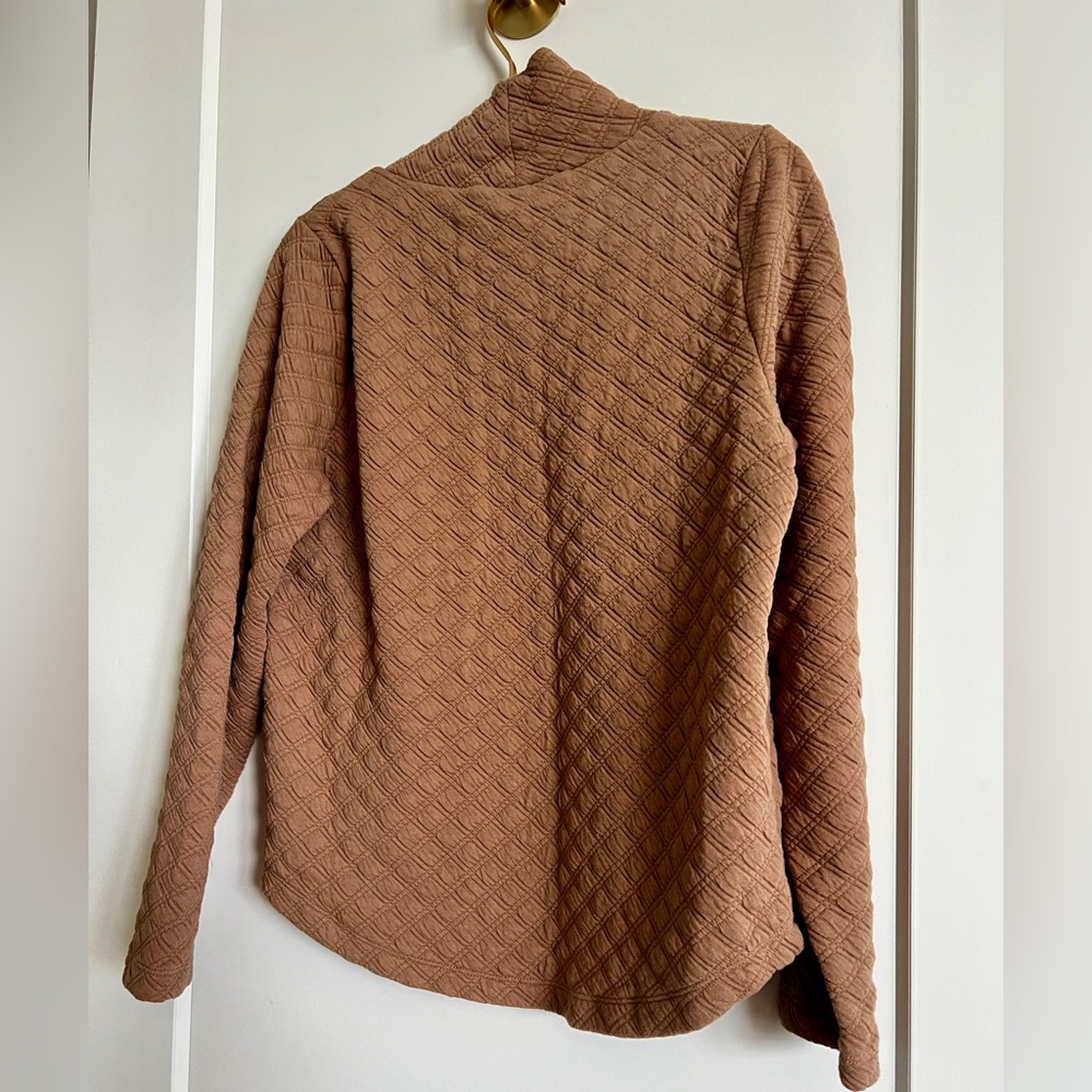 EUC J.Crew Quilted Mockneck Pullover Small Camel Tan Textured Cozy Sweater - Picture 13 of 13